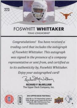 2012 Upper Deck - Rookie Autographs #223 Fozzy Whittaker Back