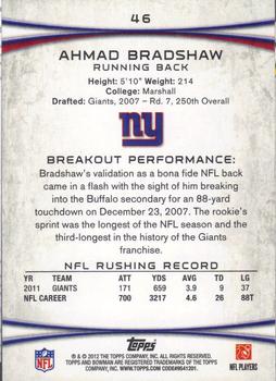 2012 Bowman #46 Ahmad Bradshaw Back