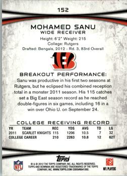 2012 Bowman #152 Mohamed Sanu Back