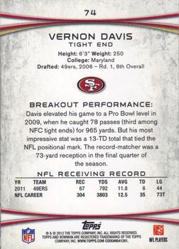 2012 Bowman #74 Vernon Davis Back