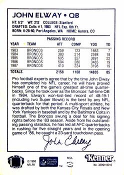 1988 Kenner Starting Lineup Cards #3599110010 John Elway Back