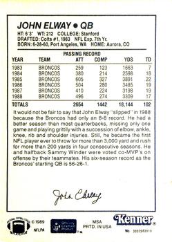 1989 Kenner Starting Lineup Cards #3992982010 John Elway Back