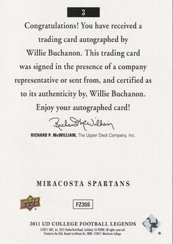 2011 Upper Deck College Football Legends - Autographs #3 Willie Buchanon Back