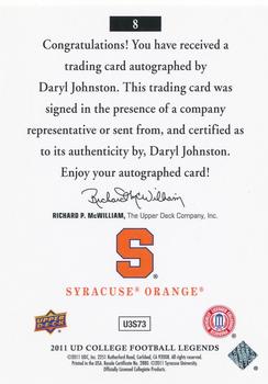 2011 Upper Deck College Football Legends - Autographs #8 Daryl Johnston Back