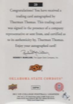 2011 Upper Deck College Football Legends - Autographs #39 Thurman Thomas Back