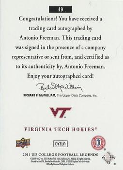 2011 Upper Deck College Football Legends - Autographs #49 Antonio Freeman Back
