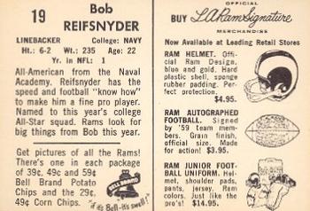 1959 Bell Brand Los Angeles Rams #19 Bob Reifsnyder Back