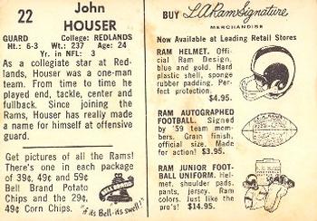 1959 Bell Brand Los Angeles Rams #22 John Houser Back