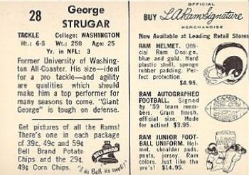 1959 Bell Brand Los Angeles Rams #28 George Strugar Back