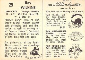 1959 Bell Brand Los Angeles Rams #29 Roy Wilkins Back