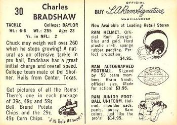 1959 Bell Brand Los Angeles Rams #30 Charley Bradshaw Back