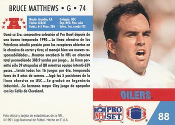1991 Pro Set Spanish #88 Bruce Matthews Back
