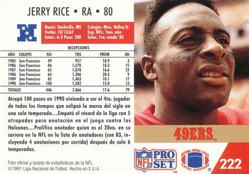 1991 Pro Set Spanish #222 Jerry Rice Back