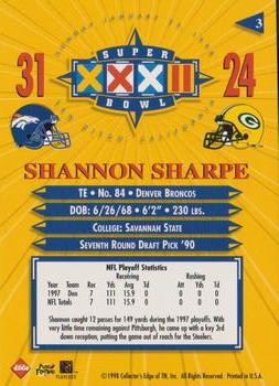 1998 Collector's Edge Super Bowl XXXII #3 Shannon Sharpe Back