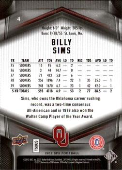 2012 SPx #4 Billy Sims Back