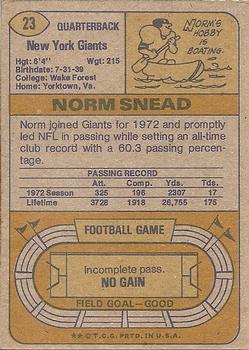 1974 Topps Parker Brothers Pro Draft #23 Norm Snead Back