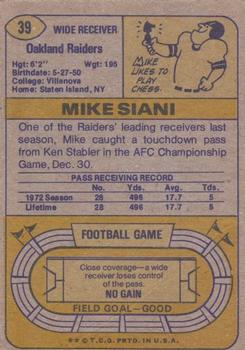1974 Topps Parker Brothers Pro Draft #39 Mike Siani Back