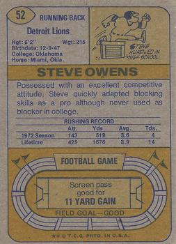 1974 Topps Parker Brothers Pro Draft #52 Steve Owens Back