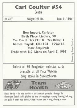 1997 Saskatchewan Roughriders #4 Carl Coulter Back