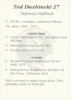 1991 Saskatchewan Roughriders 25th Anniversary Grey Cup 1966-1991 #NNO Ted Dushinski Back