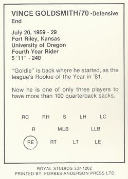 1988 Saskatchewan Roughriders #NNO Vince Goldsmith Back