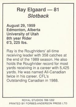 1990 Saskatchewan Roughriders #NNO Ray Elgaard Back
