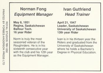 1990 Saskatchewan Roughriders #NNO Norm Fong / Ivan Gutfriend Back