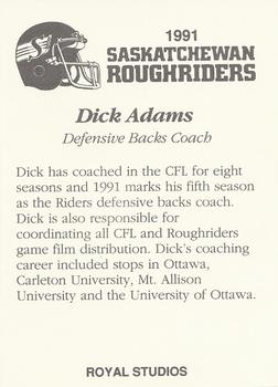 1991 Saskatchewan Roughriders #NNO Dick Adams Back