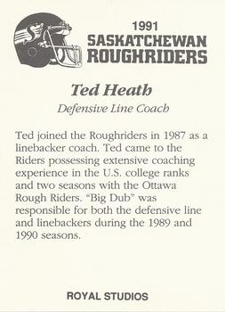 1991 Saskatchewan Roughriders #NNO Ted Heath Back