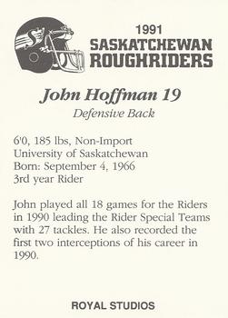 1991 Saskatchewan Roughriders #NNO John Hoffman  Back