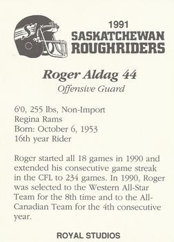 1991 Saskatchewan Roughriders #NNO Roger Aldag  Back