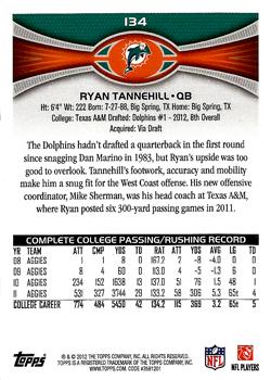 2012 Topps #134 Ryan Tannehill Back
