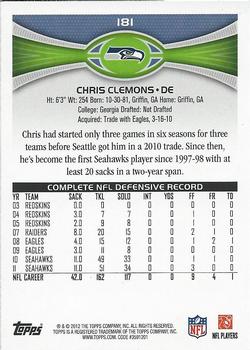 2012 Topps #181 Chris Clemons Back