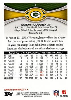 2012 Topps #1 Aaron Rodgers Back
