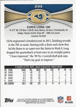 2012 Topps #233 Chris Long Back