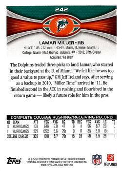 2012 Topps #242 Lamar Miller Back