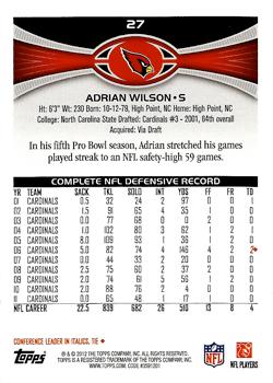 2012 Topps #27 Adrian Wilson Back