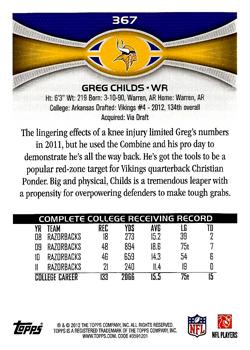 2012 Topps #367 Greg Childs Back