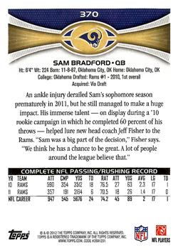 2012 Topps #370 Sam Bradford Back