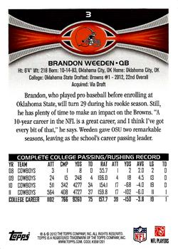2012 Topps #3 Brandon Weeden Back