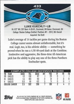 2012 Topps #433 Luke Kuechly Back