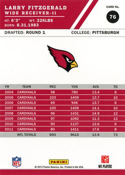 2012 Score - Scorecard #76 Larry Fitzgerald Back