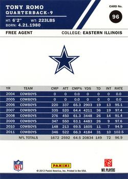 2012 Score - Scorecard #96 Tony Romo Back