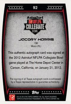 2012 Topps - AstroTurf NFLPA Collegiate Bowl Autographs #92 Jacory Harris Back