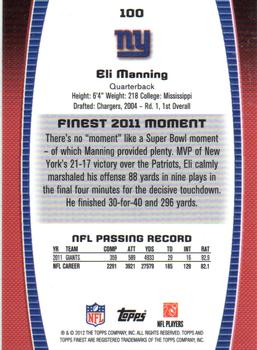 2012 Finest #100 Eli Manning Back