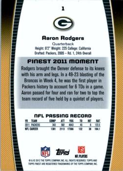 2012 Finest #1 Aaron Rodgers Back