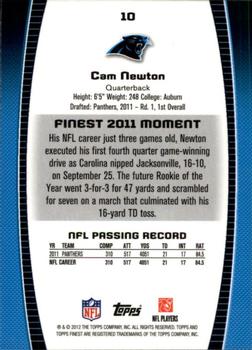 2012 Finest #10 Cam Newton Back