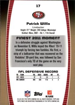 2012 Finest #17 Patrick Willis Back