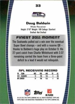 2012 Finest #33 Doug Baldwin Back