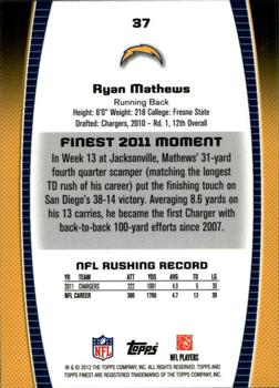 2012 Finest #37 Ryan Mathews Back